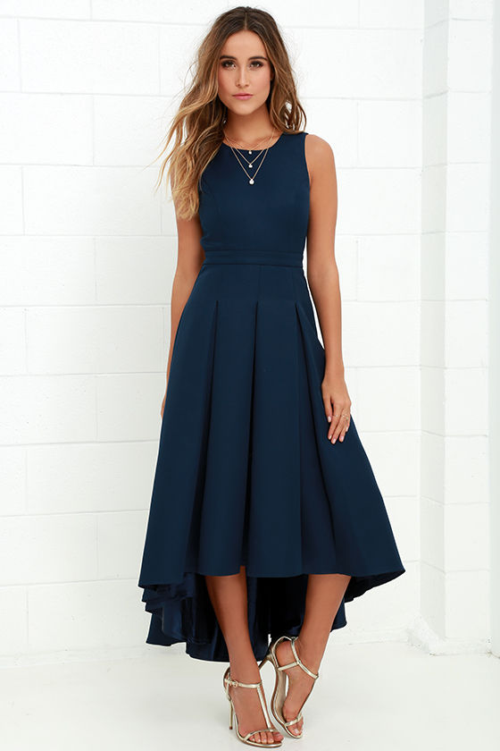 navy blue high low dress