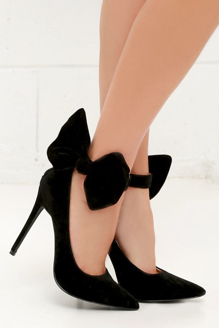 Cute Black Heels - Bow Heels - Bow Pumps - Velvet Heels - $39.00 - Lulus