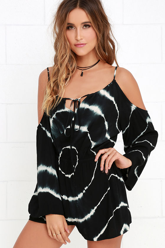 Cool Black Romper - Tie-Dye Romper - Cold Shoulder Romper - $49.00 - Lulus