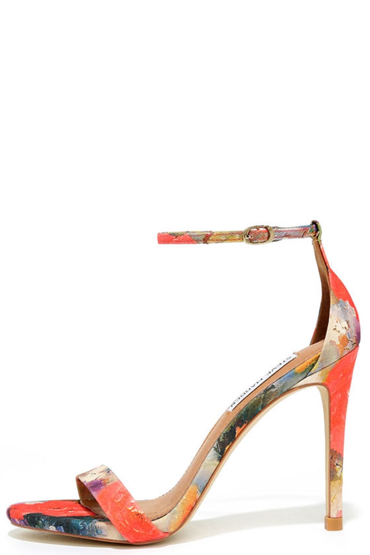 Steve Madden Stecy - Coral Floral Print Ankle Strap Heels - Lulus