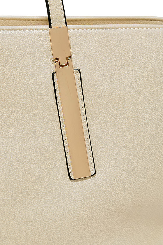 Cute Beige Handbag - Vegan Leather Tote - $46.00