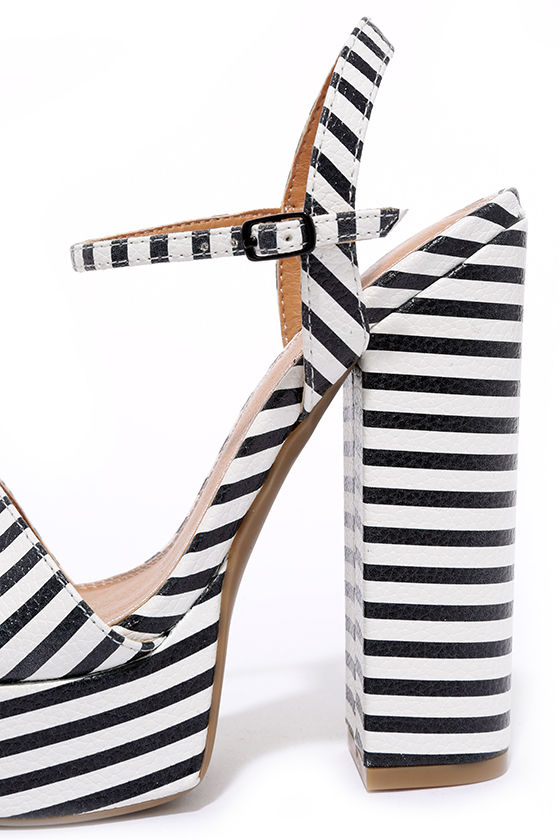 Black and White Heels - Striped Heels - Platform Sandals - $69.00
