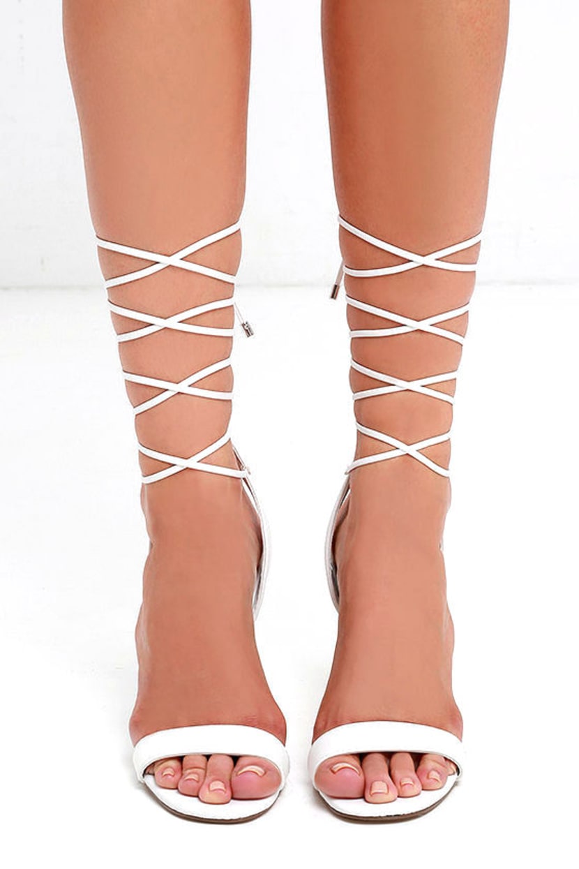 Sexy White Heels - Leg Wrap Heels - Single Sole Heels - $25.00 - Lulus
