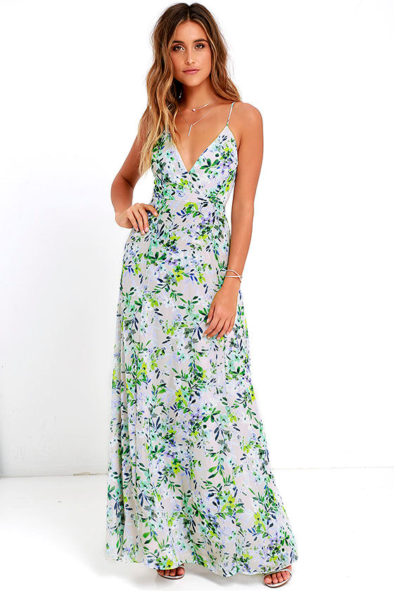 Blue Floral Print Dress - Maxi Dress - Sleeveless Dress - $84.00 - Lulus