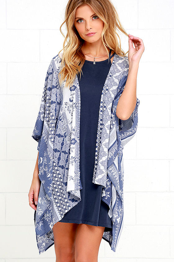 Pretty Ivory and Blue Kimono - Print Kimono - Kimono Top - $44.00 - Lulus