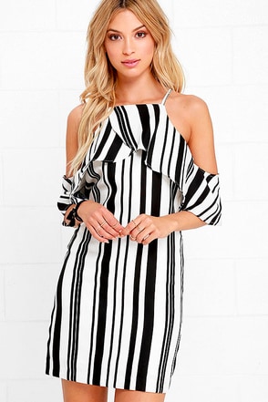 JOA Dress - Striped Dress - Off-the-Shoulder Dress - $71.00 - Lulus