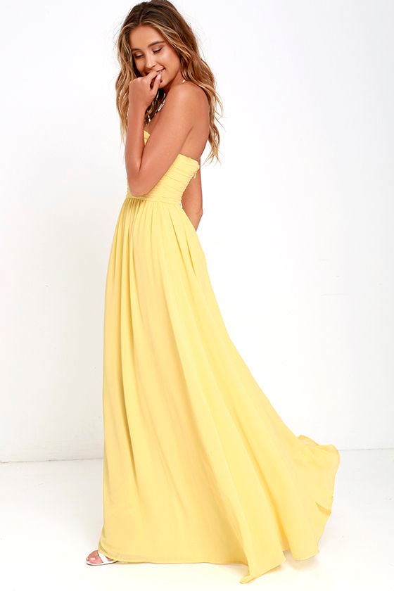 Lovely Yellow Gown Strapless Dress Maxi Dress 8200