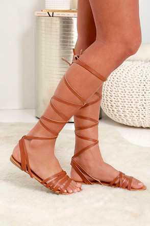 Cute Tan Sandals - Flat Sandals - Leg Wrap Sandals - $19.00 - Lulus