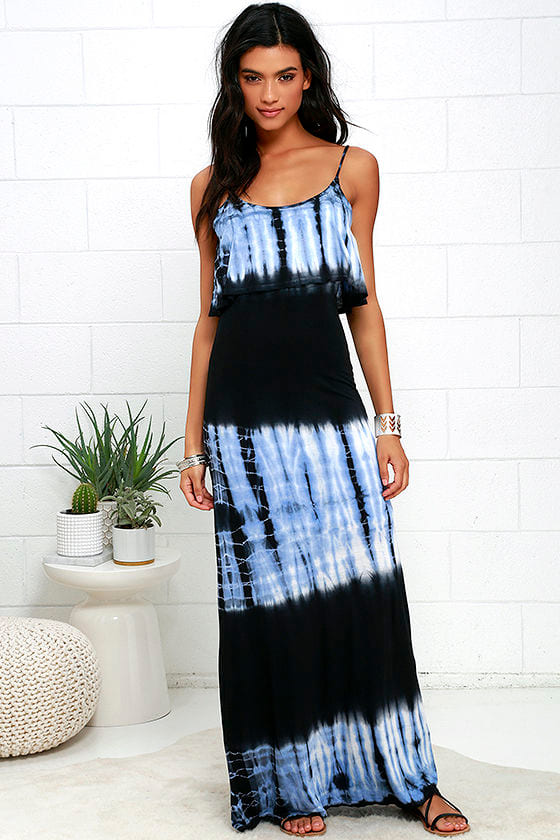 Lovely Black And Blue Tie Dye Maxi Dress Bodycon Maxi Dress 57 00