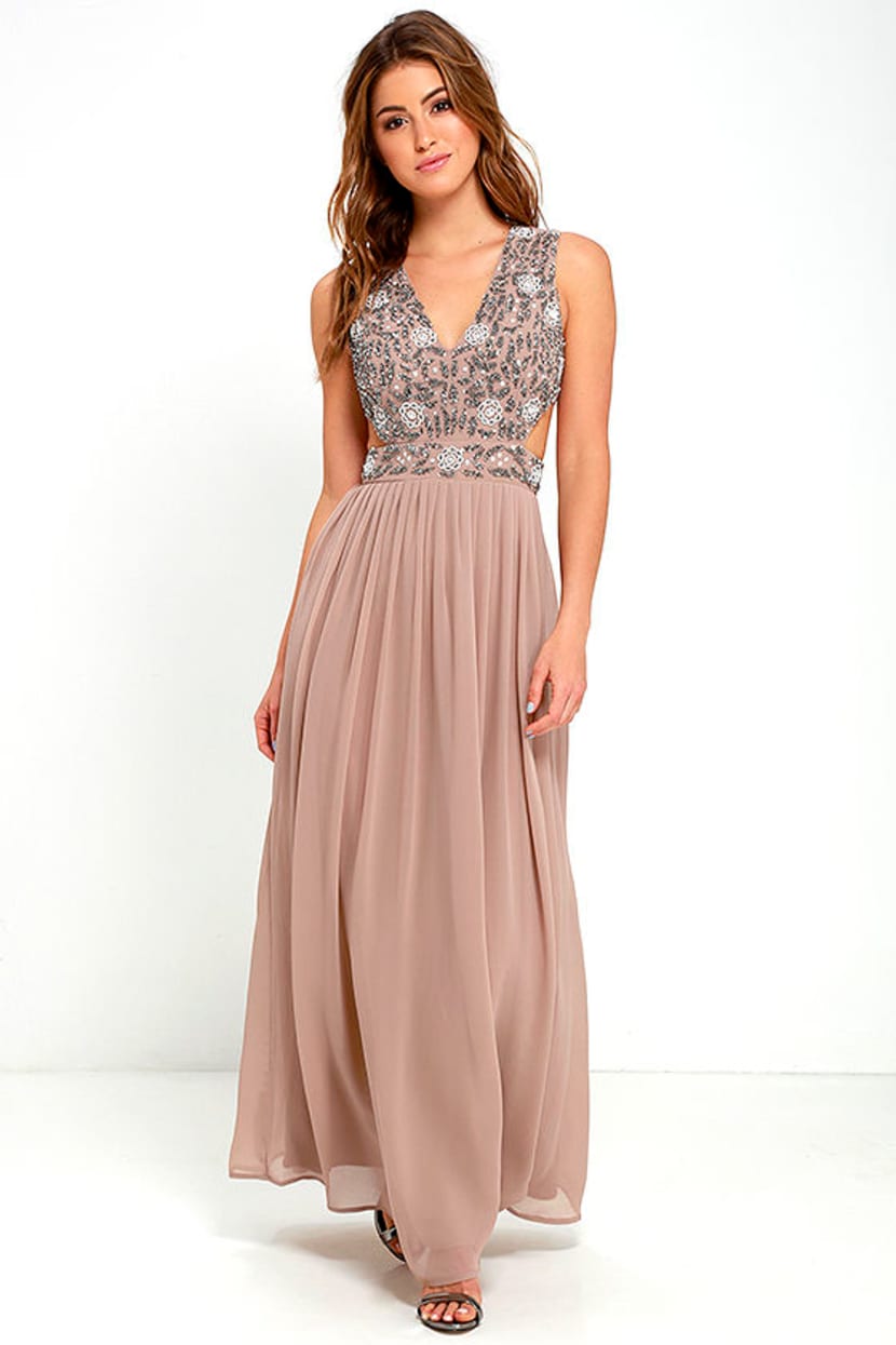 TFNC Lace & Beads Vera - Taupe Gown - Sequin Gown - $168.00 - Lulus