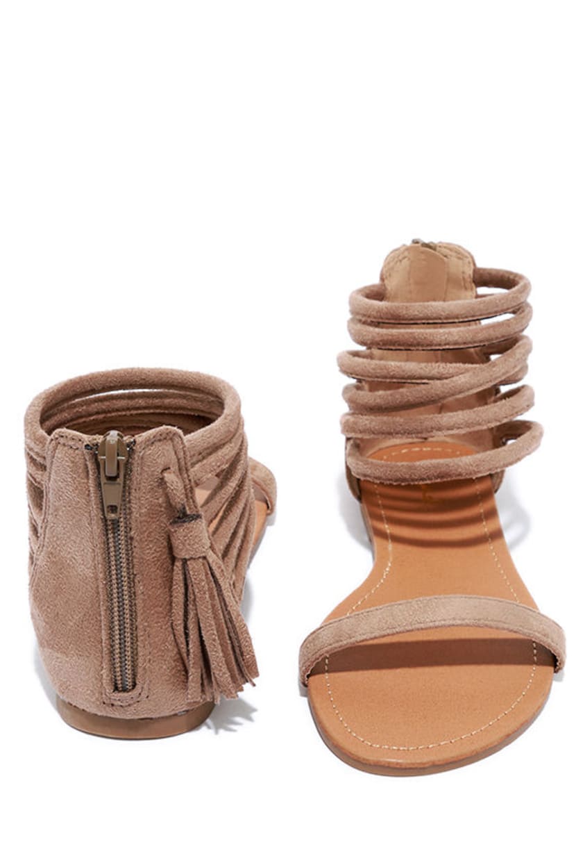 Cute Taupe Sandals - Flat Sandals - Ankle Strap Sandals - $20.00 - Lulus