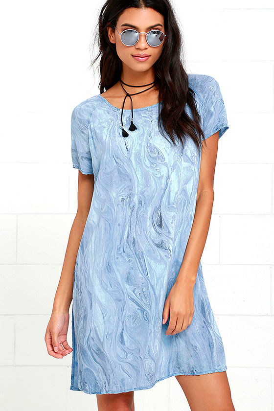 Blue Print Dress - Shift Dress - Short Sleeve Dress - $46.00 - Lulus