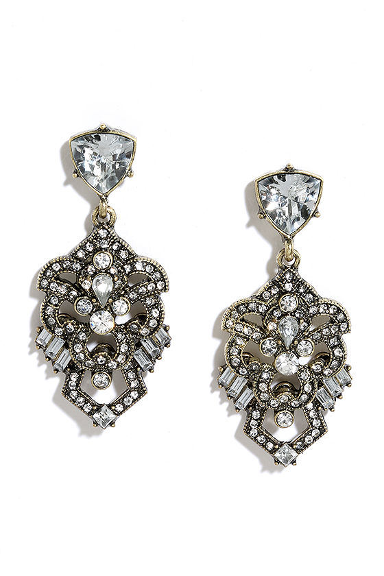 Lovely Clear Earrings - Rhinestone Earrings - Statement Earrings - $16. ...