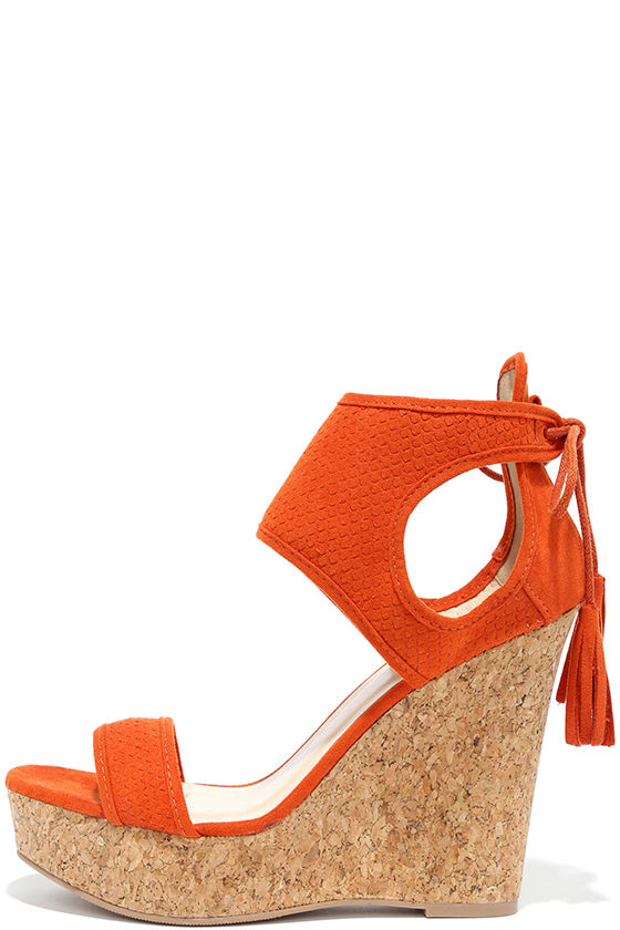 orange shoes wedges