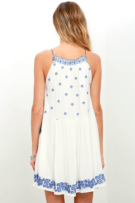 Patrons of Peace - Blue and Ivory Dress - Embroidered Dress - $61.00