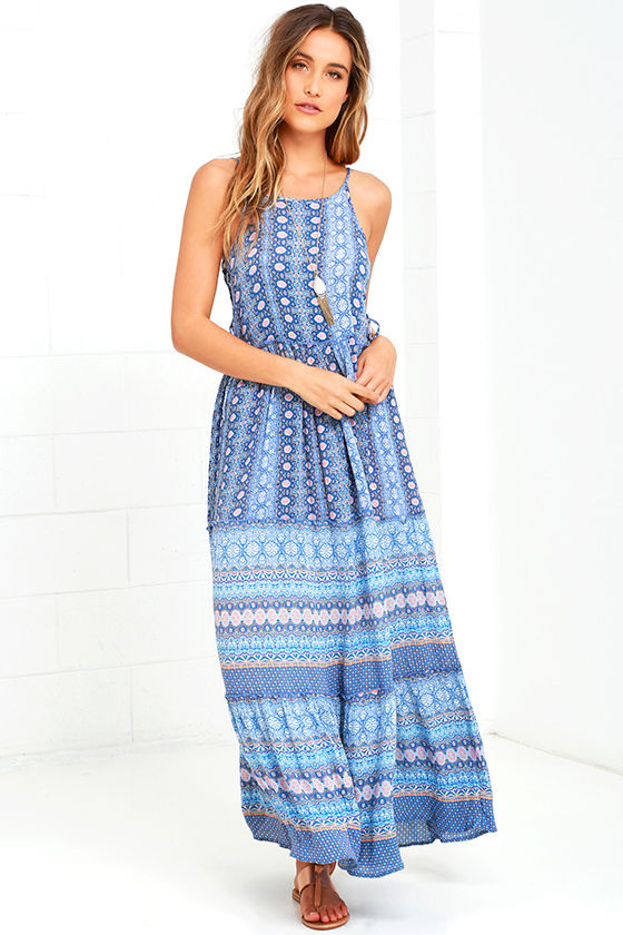 Patrons of Peace - Blue Print Dress - Lace-Up Dress - Maxi Dress - $63. ...