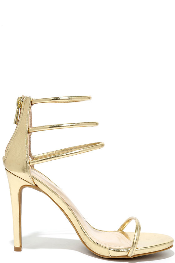 Pretty Gold Heels - Dress Sandals - High Heel Sandals - $34.00