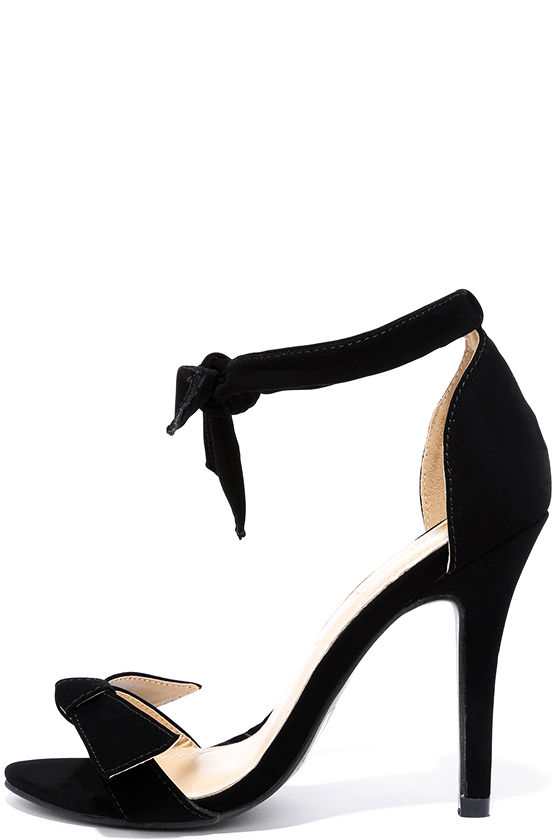 black heels with bow ankle strap