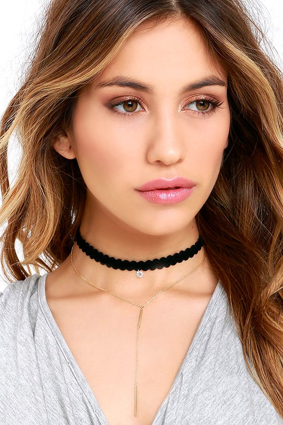 Choker Necklace - Drop Necklace - Black and Gold Necklace - $14.00 - Lulus