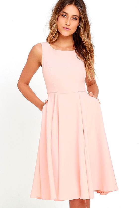 Lovely Peach Dress Midi Dress Sleeveless Dress 59 00
