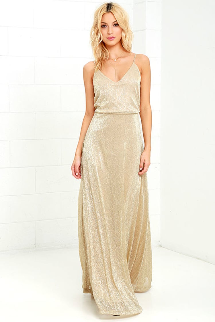 Lovely Gold Dress - Maxi Dress - Metallic Dress - $94.00 - Lulus