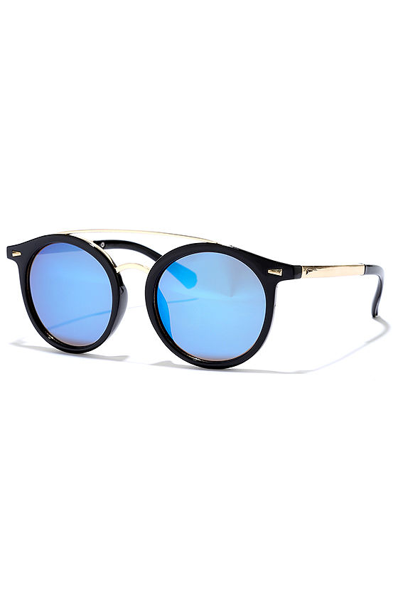 Cool Black and Blue Sunglasses - Mirrored Sunglasses - $14.00