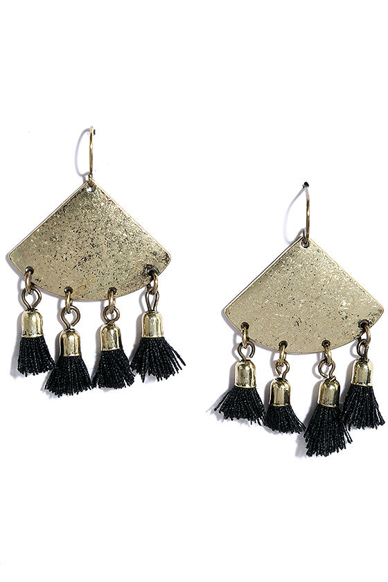 Cute Gold And Black Earrings Tassel Earrings 1500 Lulus 9589