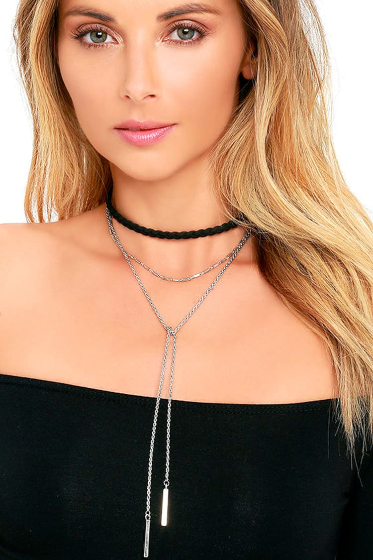 Cool Black and Silver Layered Necklace - Choker Necklace - Lulus