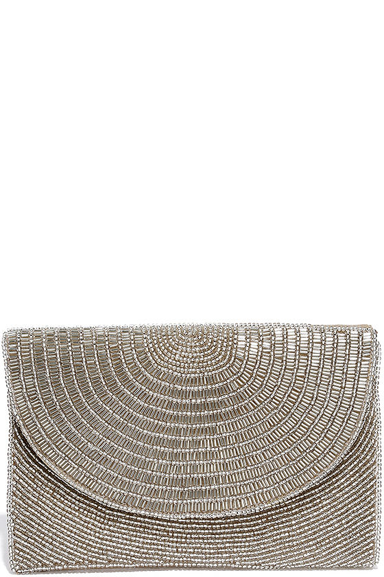 silver beaded clutch