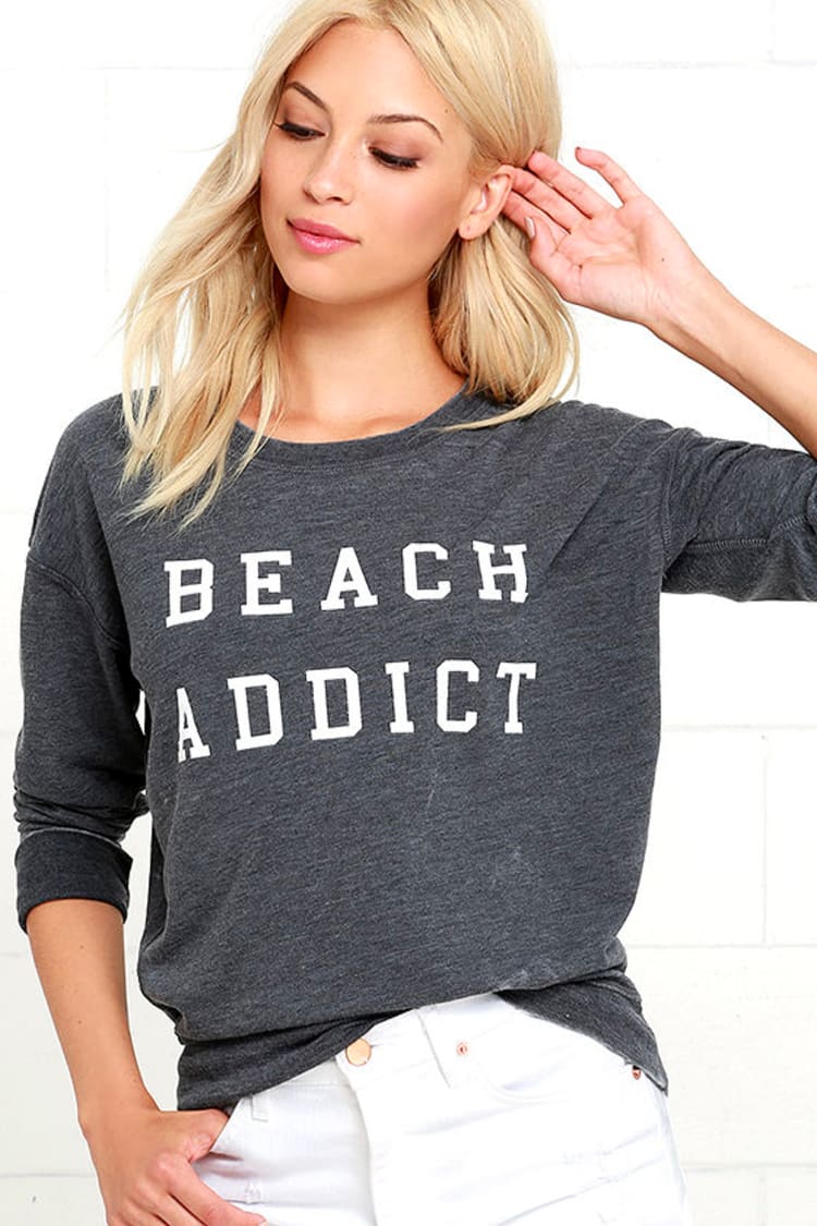 Amuse Society Beach Addict - Grey Sweatshirt - Crew Neck Sweatshirt -  $49.50 - Lulus