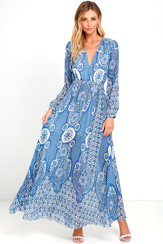 blue print maxi dress