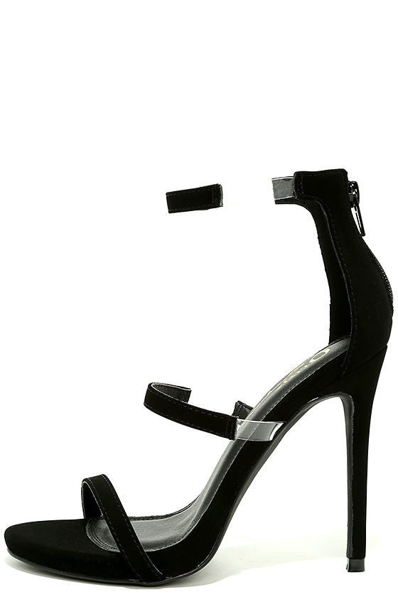 Chic Black Heels - Nubuck Heels - High Heel Sandals - Lucite Heels ...