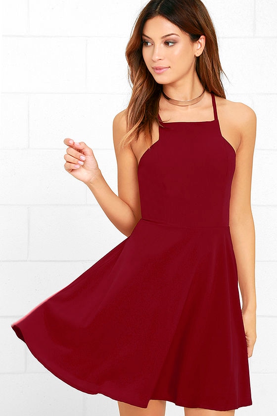 wine red skater dress