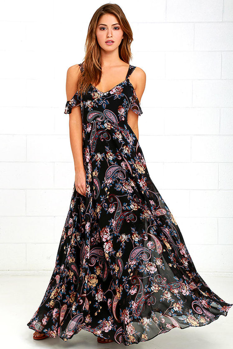 Stunning Pink and Black Floral Dress - Maxi Dress - Gown - Formal Dress -  $98.00 - Lulus