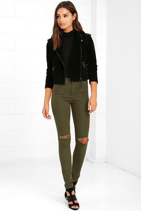 high rise olive jeans