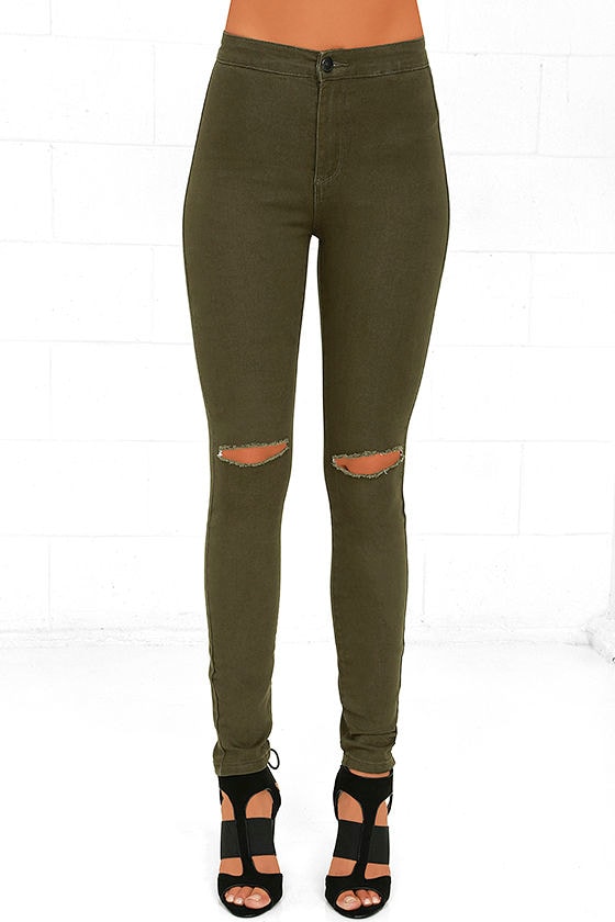 Cool Olive Green Jeans - High-Waisted Jeans - Skinny Jeans - $39.00 - Lulus