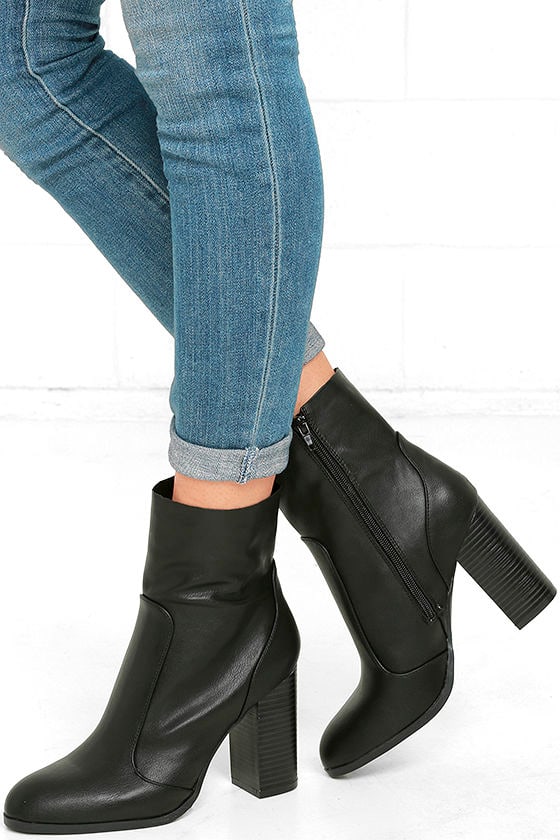 Chic Black Mid-Calf Boots - High Heel 