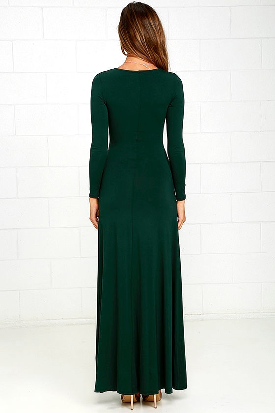 long sleeve forest green maxi dress