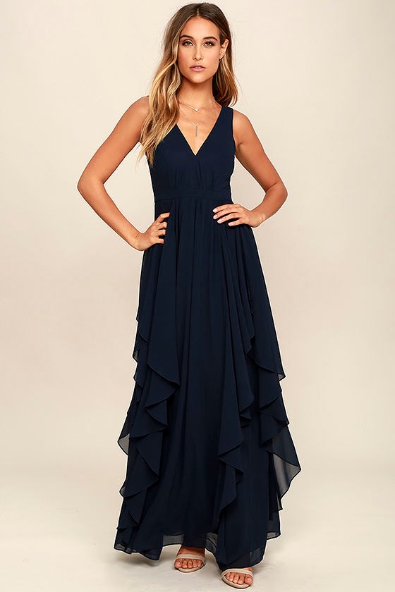 navy blue flowy maxi dress