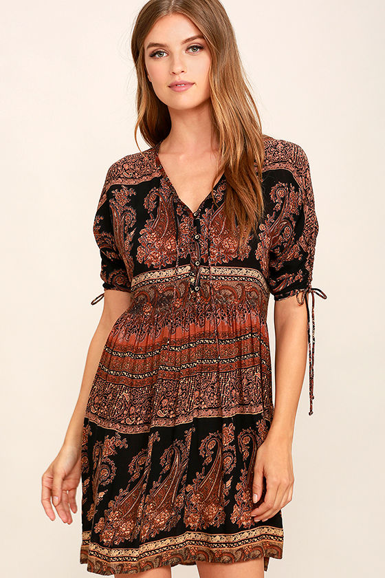 O'Neill Lottie Dress - Boho Dress - Black Print Dress - $54.00 - Lulus