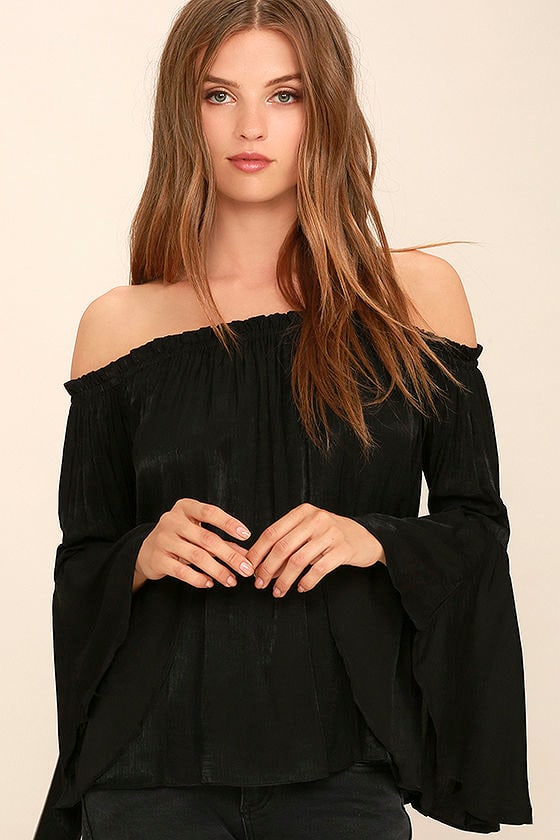 Cute Black Top - Off-the-Shoulder Top - Bell Sleeve Top - Long Sleeve Top -  $32.00 - Lulus