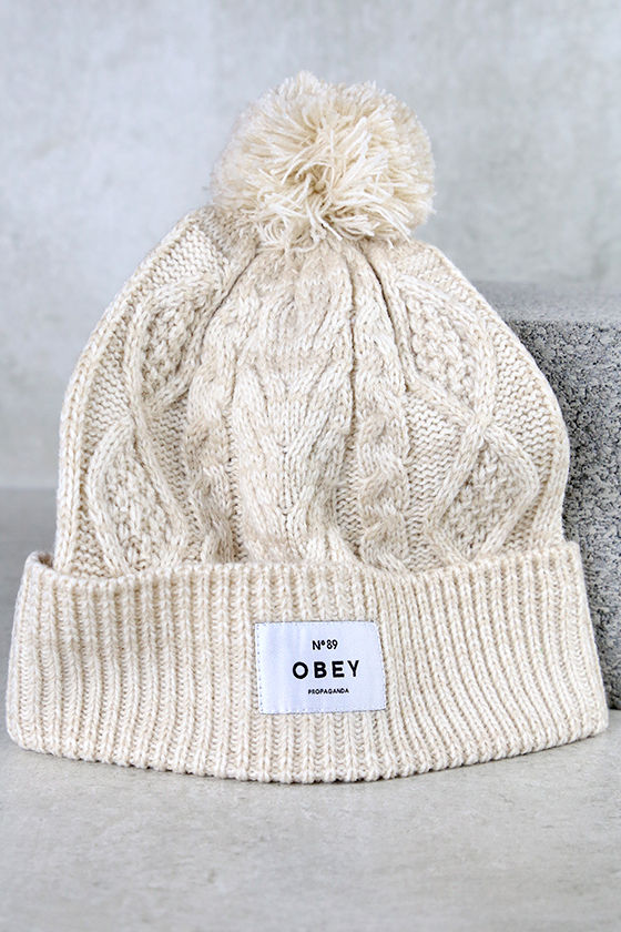 Obey Freja Beanie Beige Beanie Knit Beanie Pompom Beanie 2400