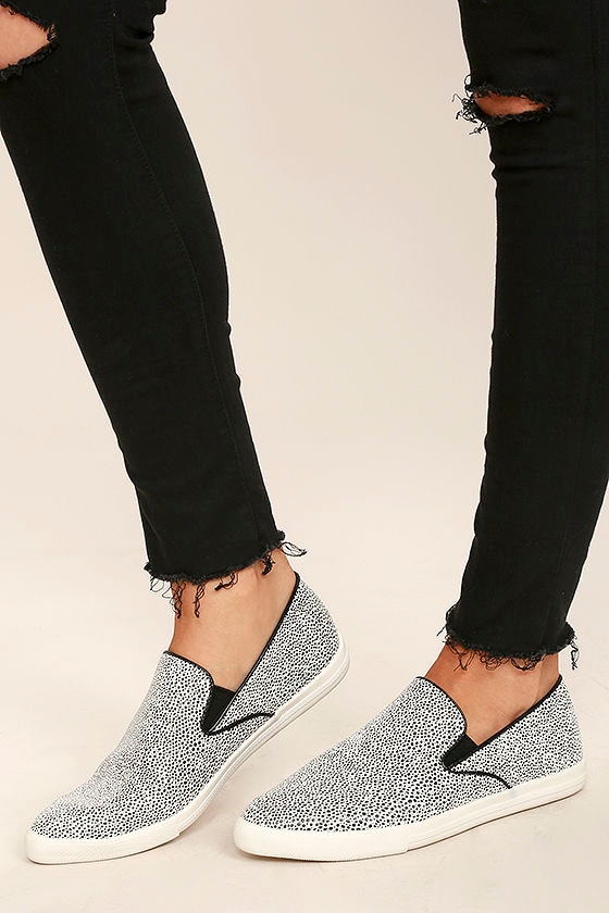 black and white slip on sneakers