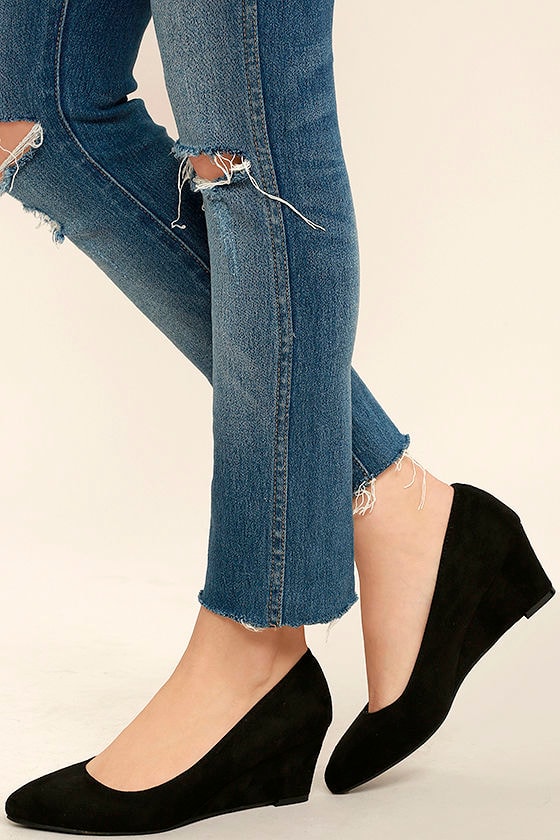 black suede wedge shoes