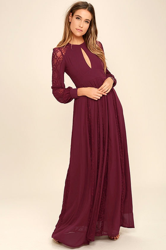 long sleeve maxi dress maroon