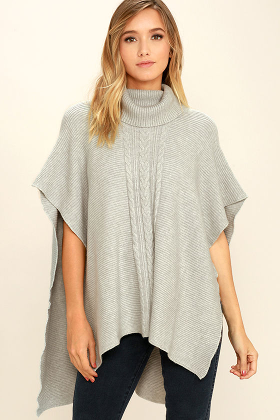 Chic Light Grey Poncho Sweater Top Cowl Neck Top Poncho Top 8600 Lulus 9692