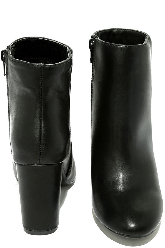 Stylish Black Booties - Vegan Leather Mid-Calf Boots - Mid-Calf Booties ...