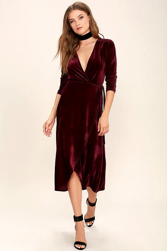 Stunning Burgundy Dress - Velvet Dress - Wrap Dress - Midi Dress - $74.00 -  Lulus