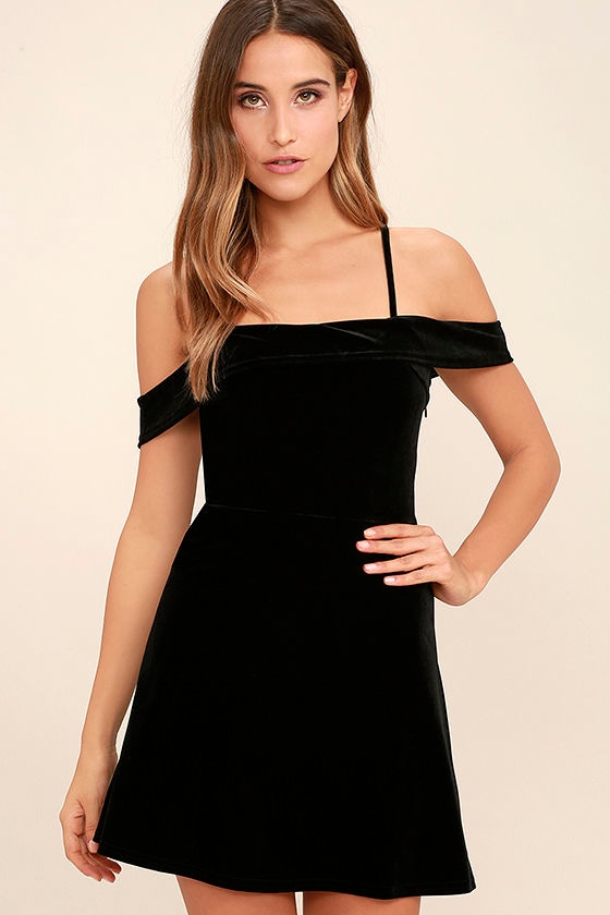 black velvet cold shoulder dress