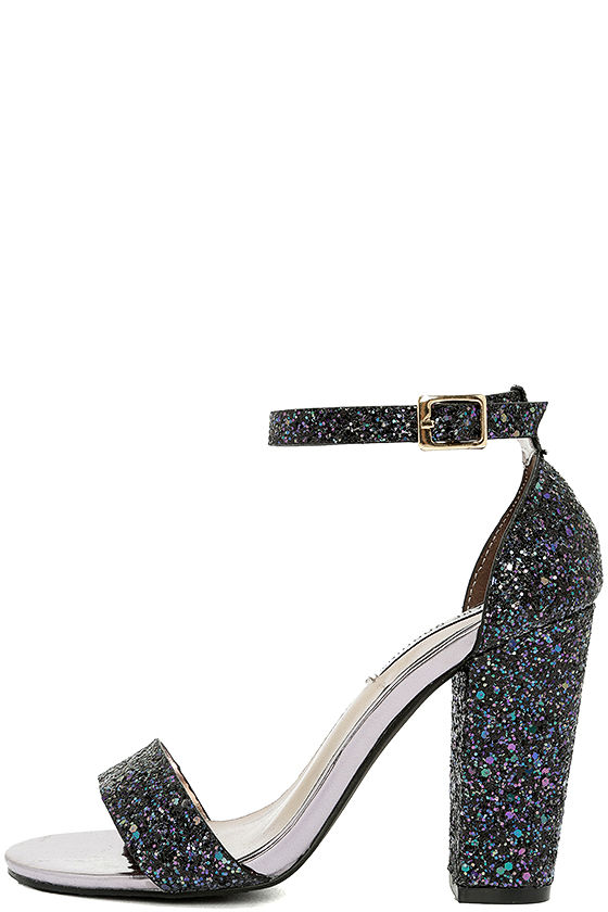 Qupid Black Glitter Almond Toe Block Heel Shoes Womens Size 6 | eBay